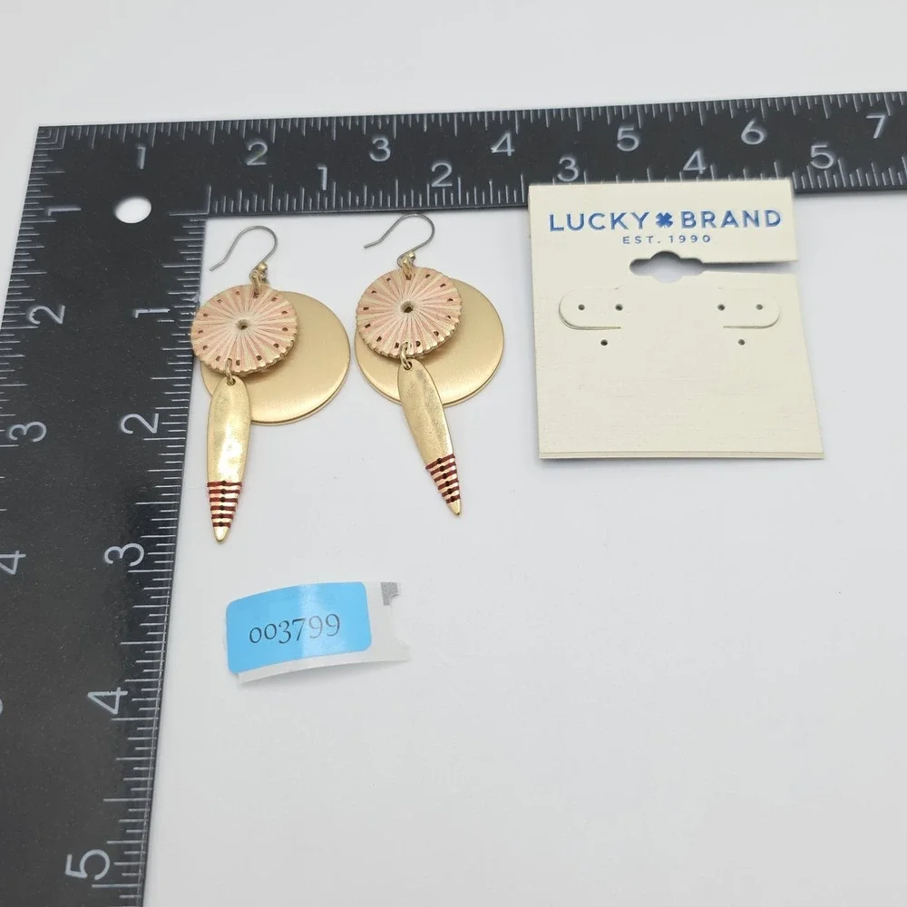 New! LUCKY BRAND  African Motif Earrings Mixed Metal Thread Wrapped Tip MSRP $39
